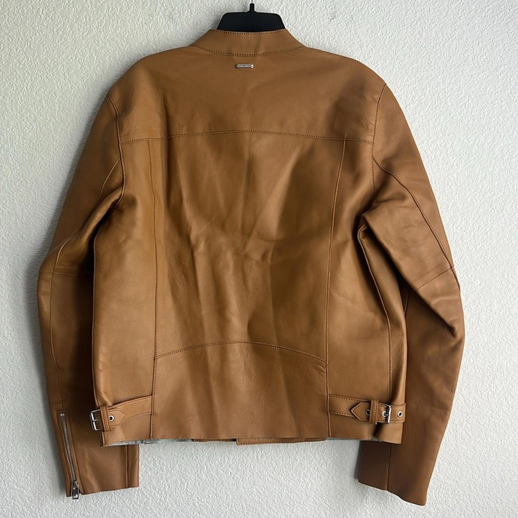 Michael Kors Men’s Nappa Leather Moto Jacket in Peanut/Tan, NWT, Size M $898