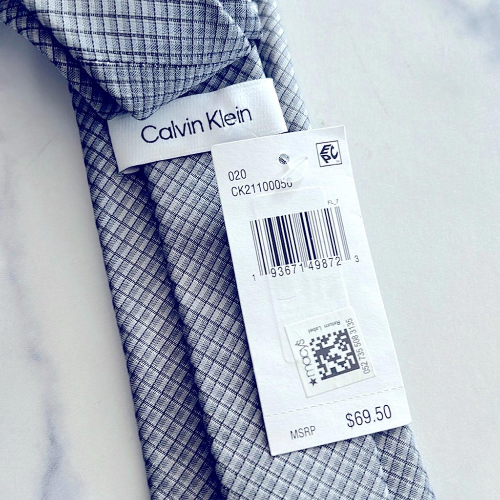 Calvin Klein Men's Sliver Grid Tie Grey Necktie, New w/Tag