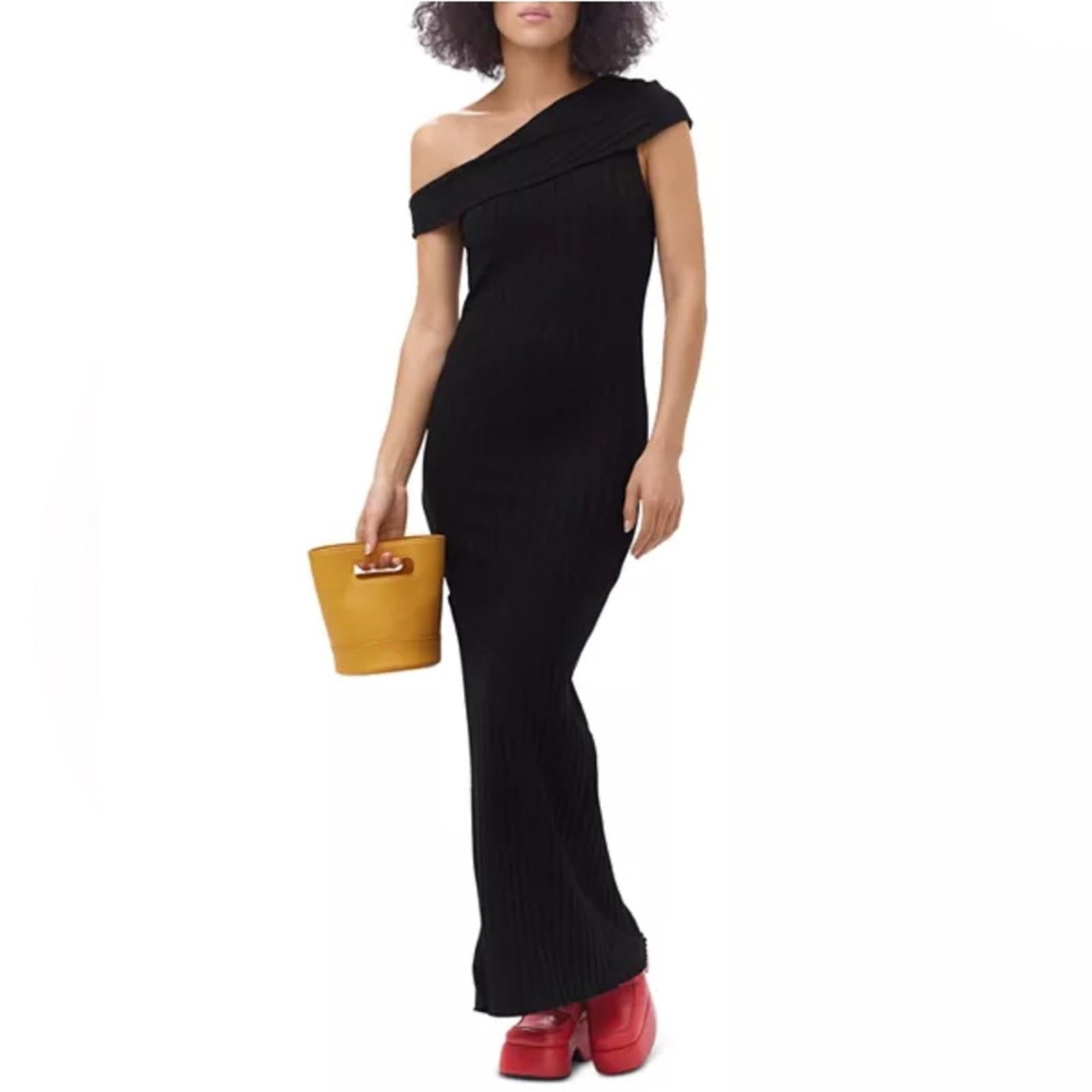 Simon Miller Asymmetric Wide Rib Maxi Dress in Black, Size M New w/Tag