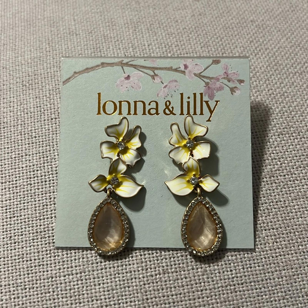 Lonna & Lilly Gold-Tone Crystal & Stone Flower Drop Earrings, New w/Tag