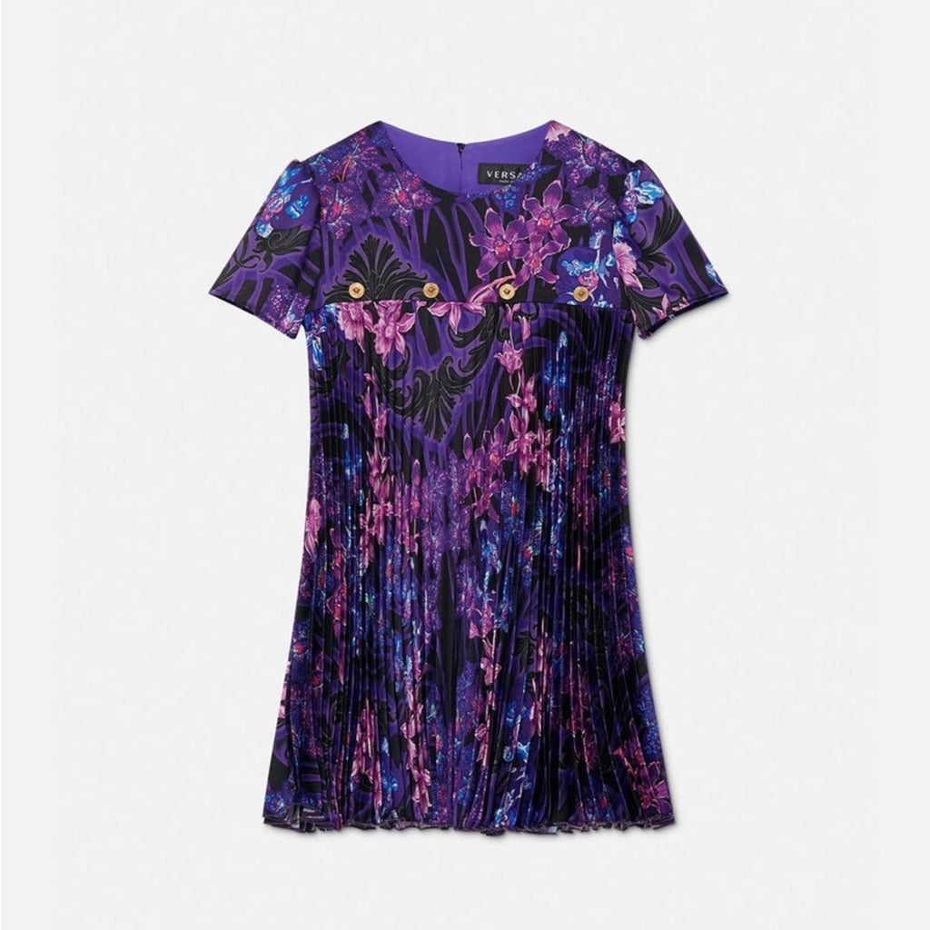 Versace Orchid Barocco Kids Pleated Dress, NWT, Girls Size 12 Retail $795