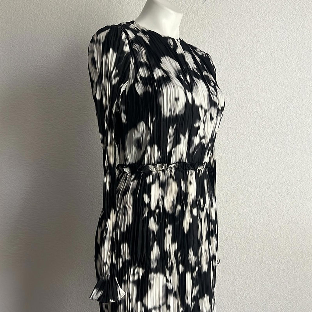 Jason Wu Collection Lace-Paneled Floral Plissé Silk-Satin Midi Dress, NWT, Size4