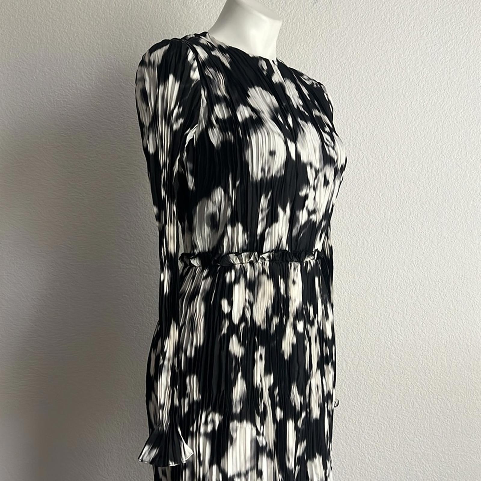Jason Wu Collection Lace-Paneled Floral Plissé Silk-Satin Midi Dress, NWT, Size4