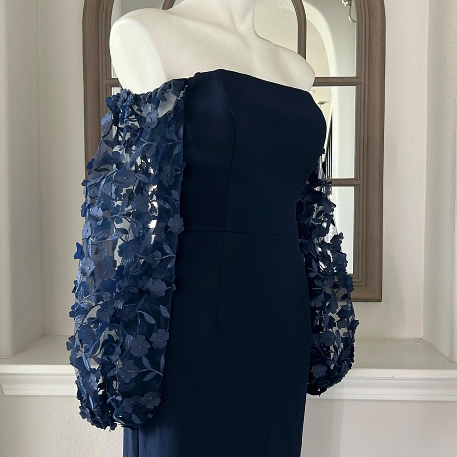 Eliza J. Off-the-Shoulder Mesh-Sleeve Gown in Navy, Size 4, New w/Tag