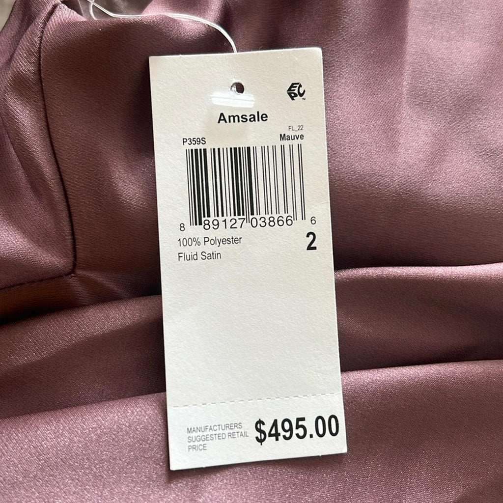 NWT Amsale Draped Satin One Shoulder Dress Mauve, Size 2 New w/Tag