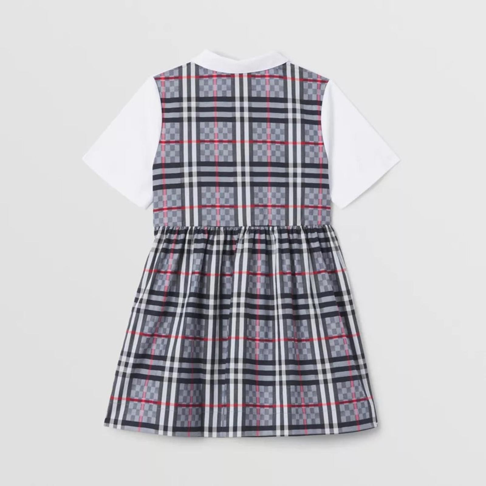 Burberry Chequerboard Panel Stretch Cotton Polo Shirt Dress, Size 12Y New w/Tag