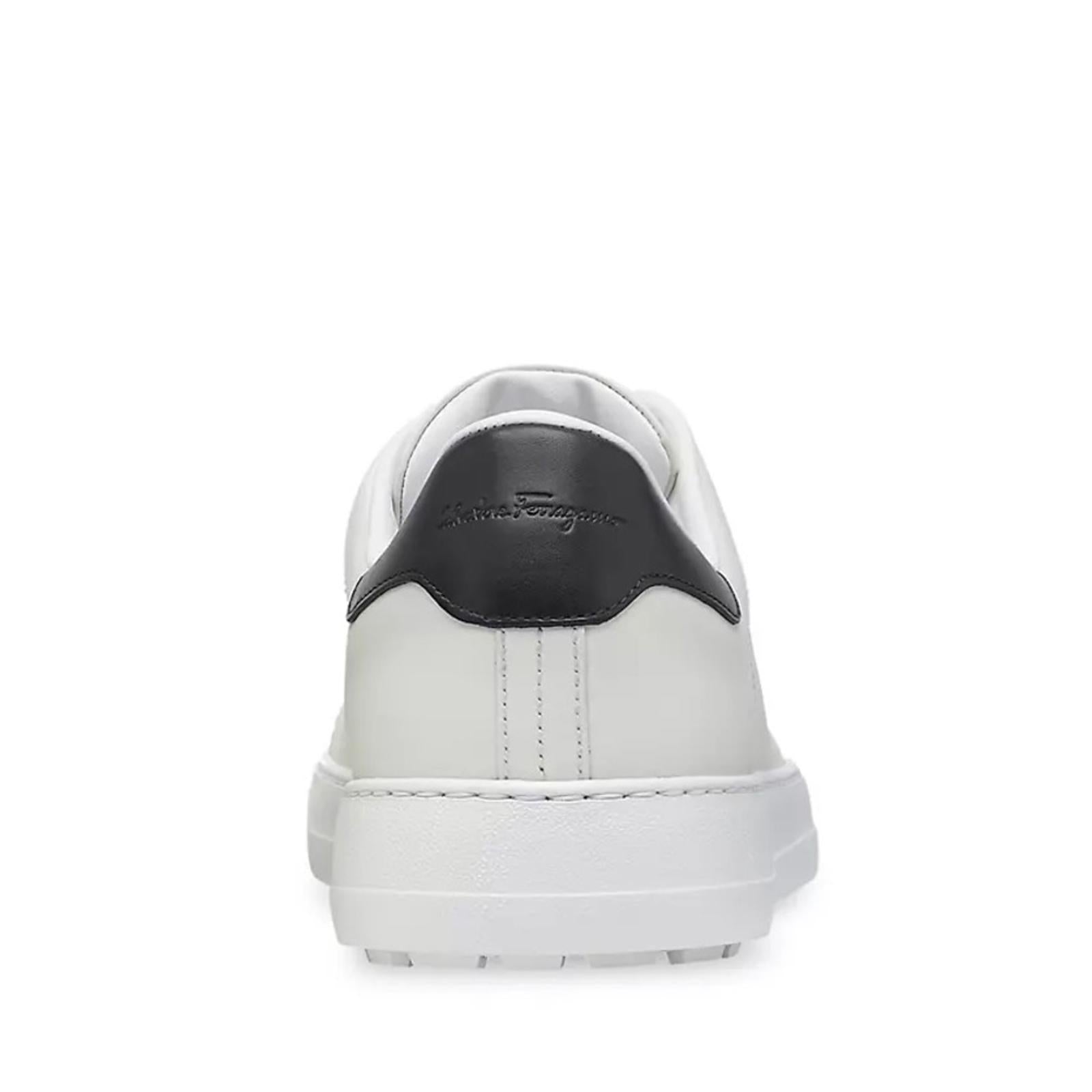 Ferragamo Pierre Low Top Sneakers in White Calf Leather, Size 41 New in Box