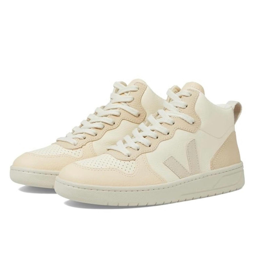 Veja V-15 Chromefree Leather Hi-Top Sneakers in Cashew Pierre, Size 36, NEW