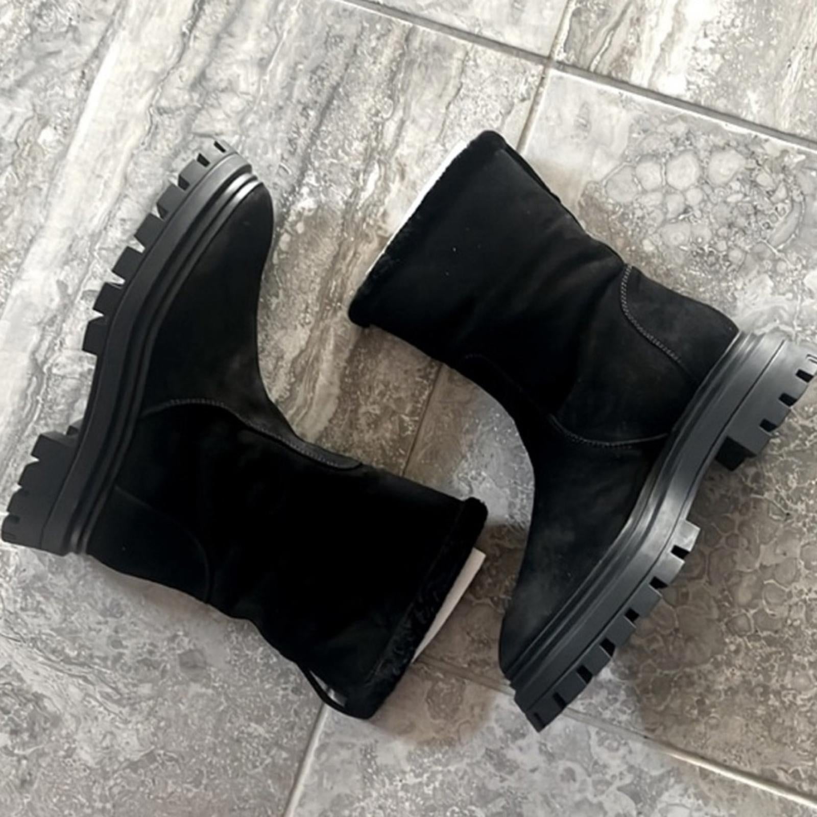 Stuart Weitzman Bedford Chill Suede Shearling Moto Boots, Black Size 6.5 NWT