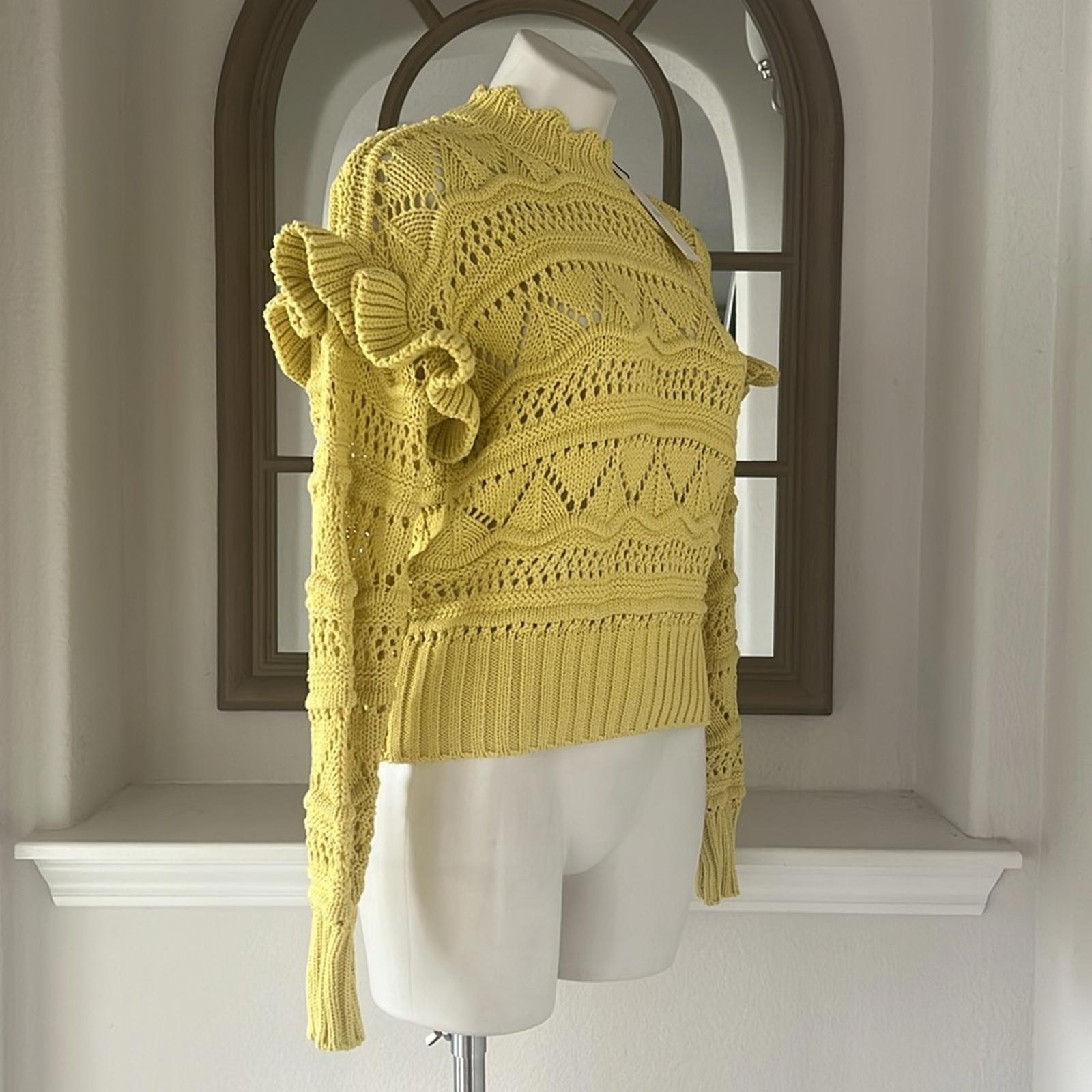 Joie Hockley Scalloped Neck Ruffle Sweater in Canary Yellow, Size XS Retail $278