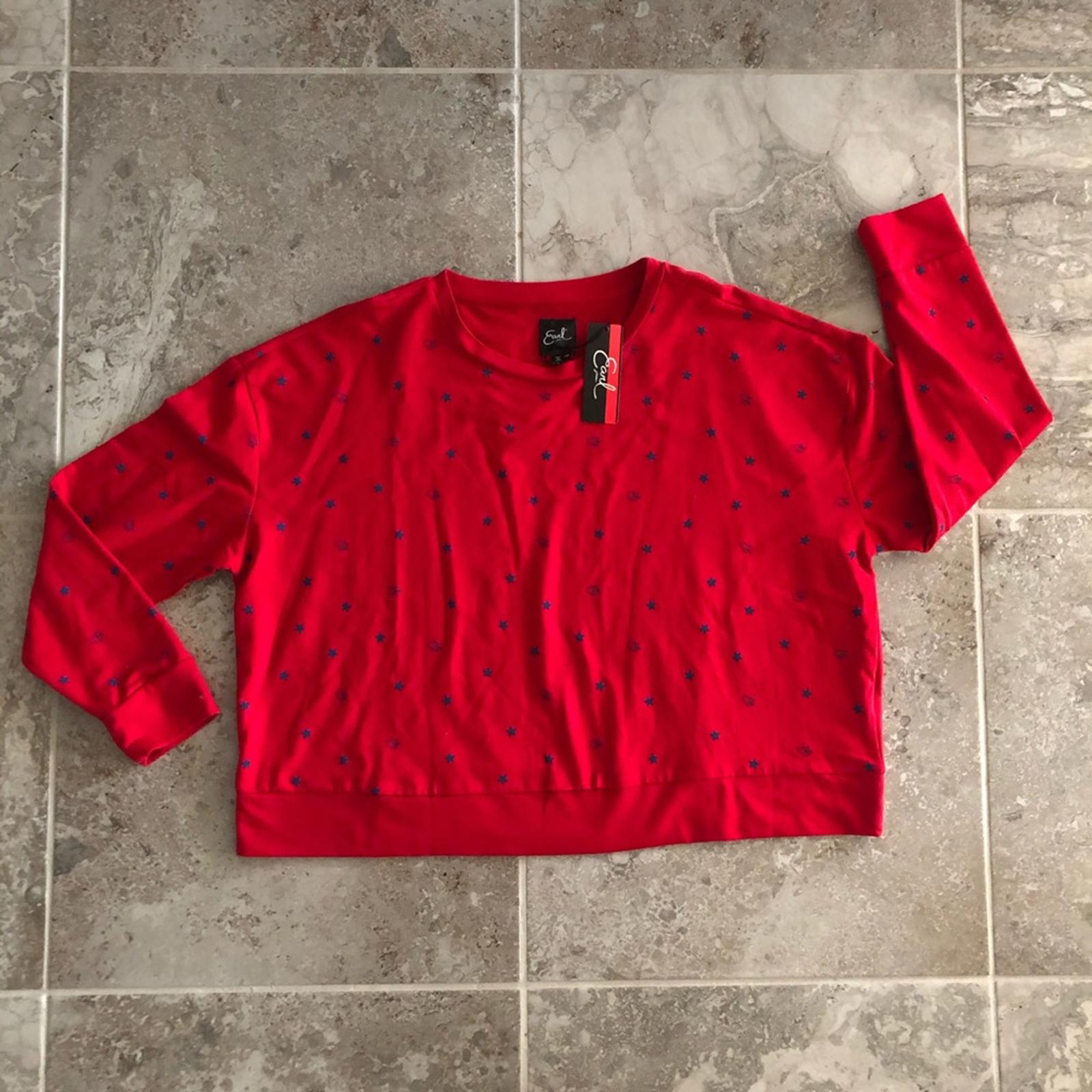 Earl Jeans Star Print Crewneck Sweatshirt, Red & Blue Patriotic Size L New w/Tag