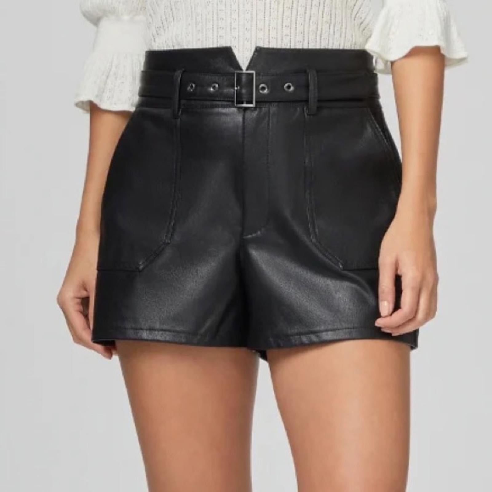 Anthropologie’s Jonas Faux Leather Belted Shorts, Black Size 14 New SOLD OUT