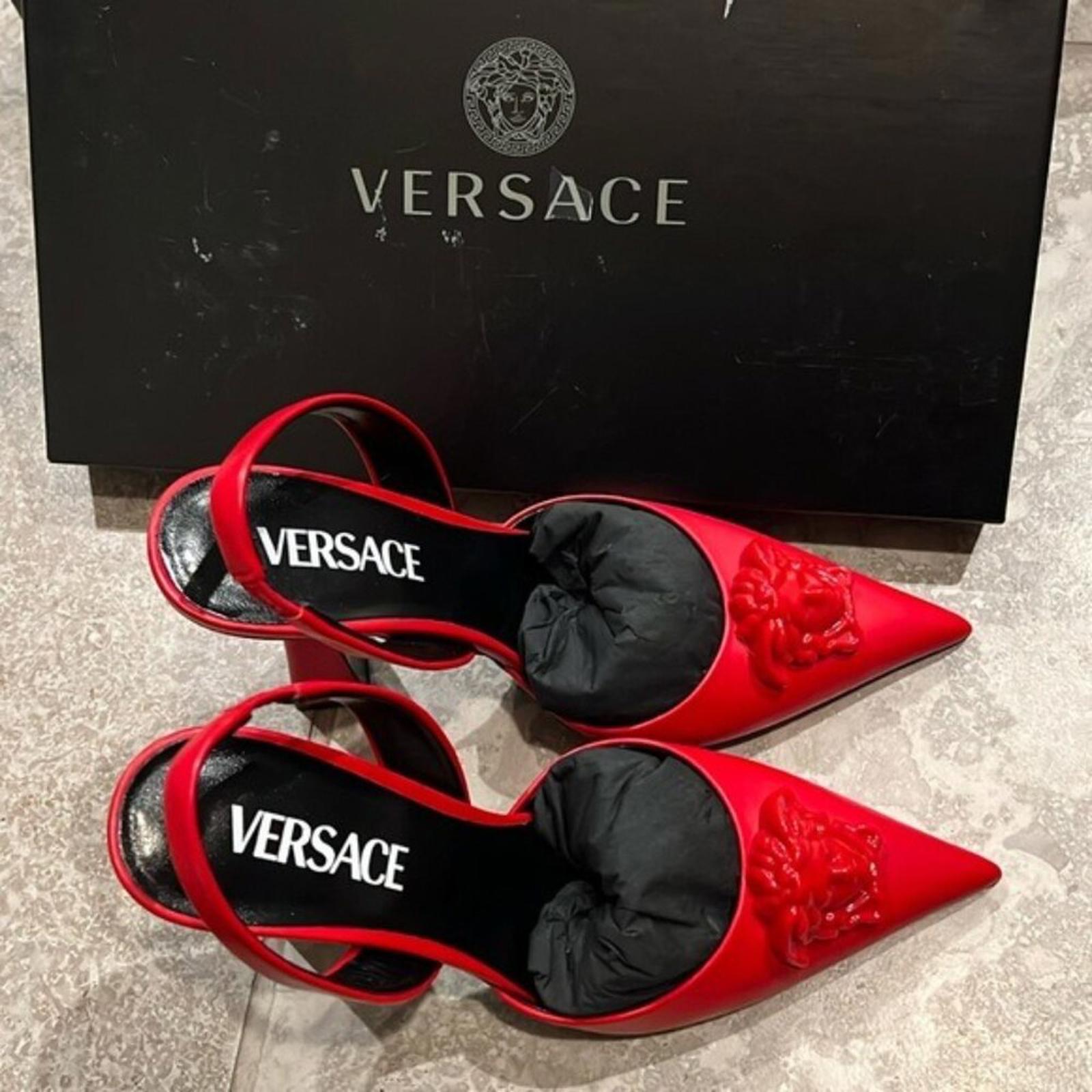 NEW Versace La Medusa Slingback Pumps/Heels in Red, Size 36.5 New in Box $1250