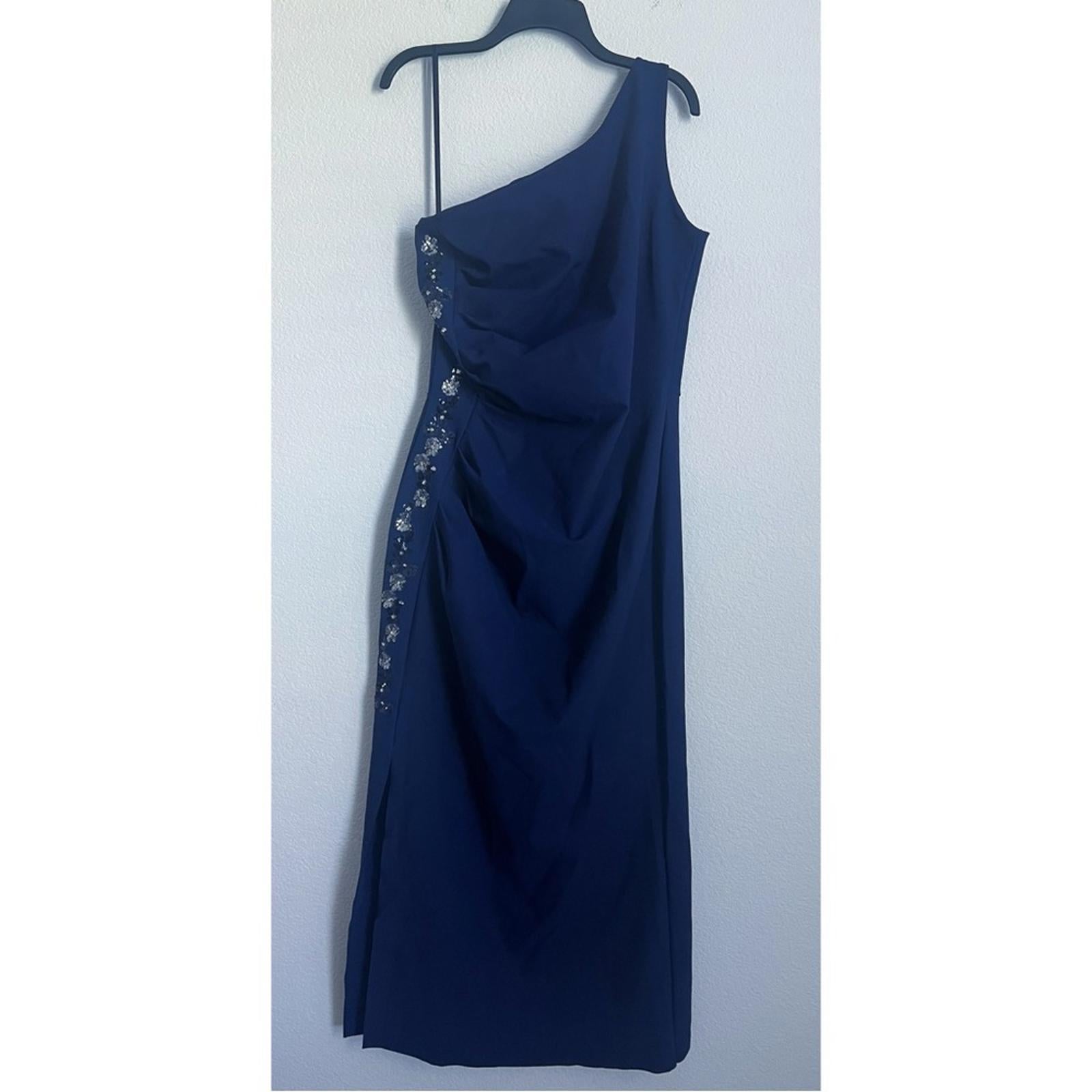 Chiara Boni NAVY Lianette One-Shoulder Beaded Trim Dress, NEW, Size 16