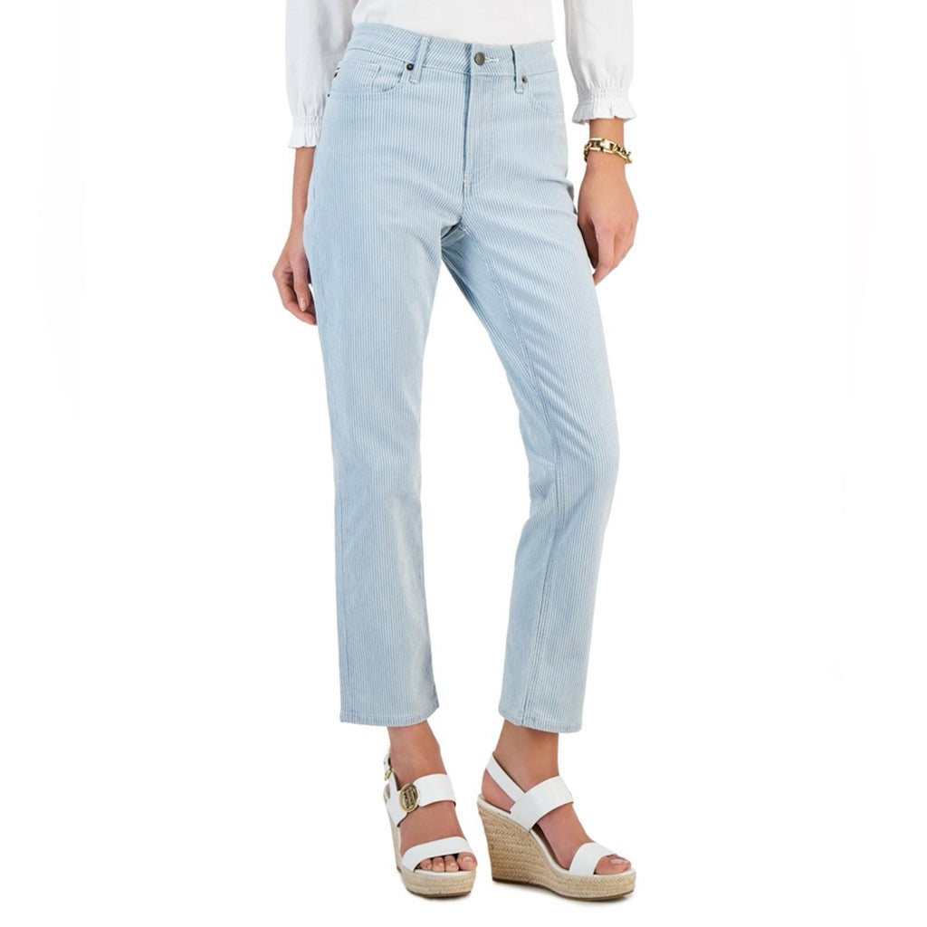 Tommy Hilfiger Tribeca Striped Straight-Leg Ankle Jeans in Railroad Stripe, NWT