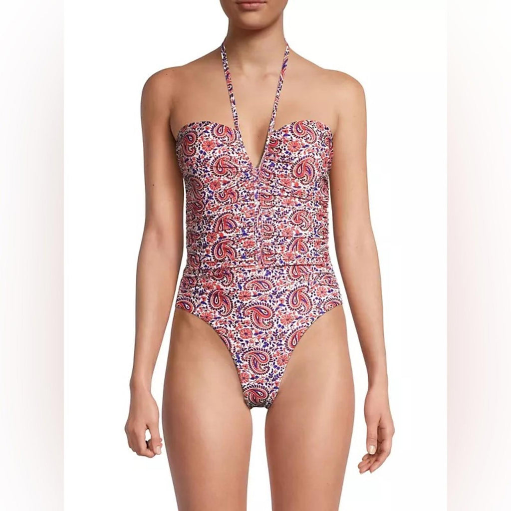 Veronica Beard Hazina Halter Swimsuit in Watermelon/Blue Size L New w/Tag $328