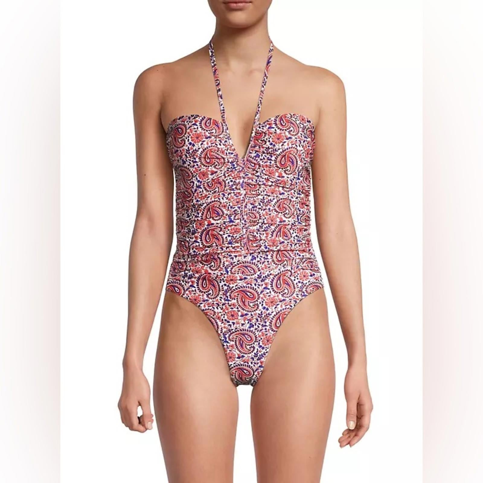 Veronica Beard Hazina Halter Swimsuit in Watermelon/Blue Size L New w/Tag $328