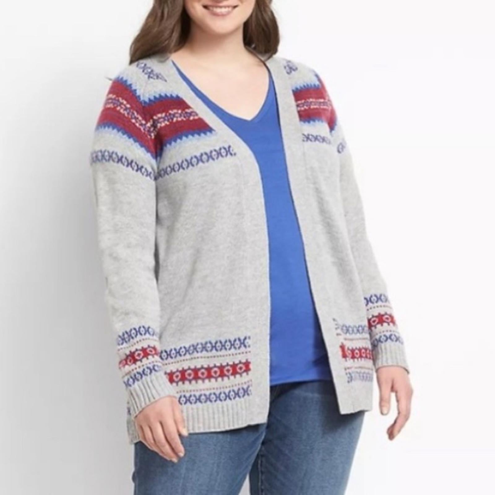 Lane Bryant Open Front Fair Isle Cardigan in Grey, Plus Size 14/16 EXCELLENT!