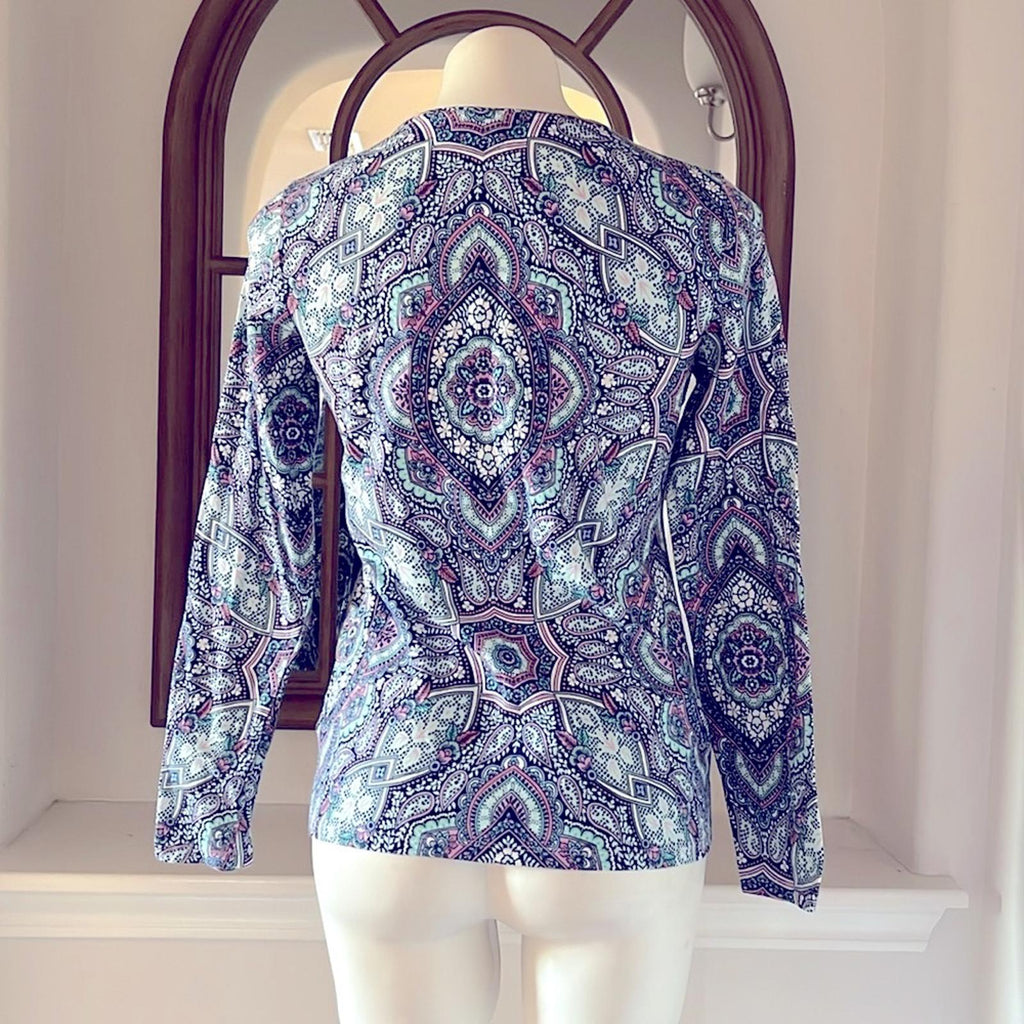 Talbots Crewneck Long Sleeve Tee, Mosaic Size S EXCELLENT!