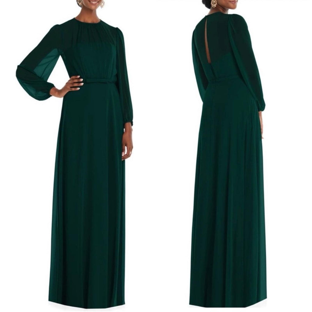 NEW Dessy Strapless Chiffon Maxi Dress Puff Sleeve Blouson Overlay Size 14 $265
