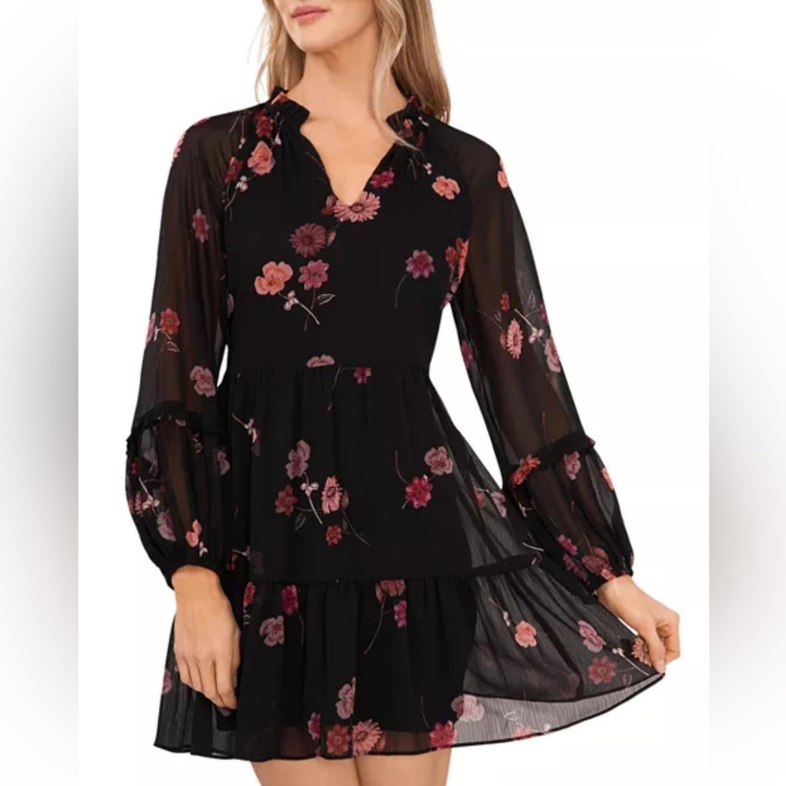 CeCe Floral Babydoll Dress in Rich Black, NWT, Size XL