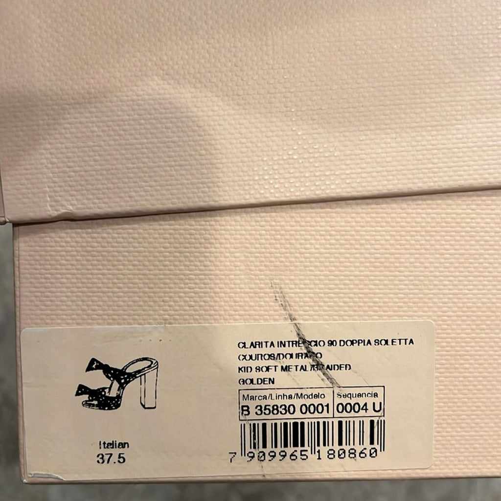 Alexandre Birman Clarita Braided Block Heel Sandals, Golden Size 37.5 NEW $795
