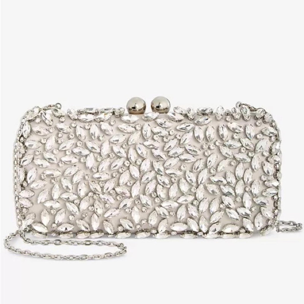 I.N.C. East West Embellished Small Minaudiere in Silver Metallic, NWT