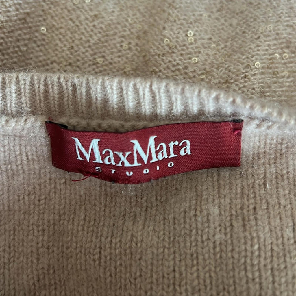 MaxMara Cashmere-Wool Crewneck Sequin Detail Sweater, Size M