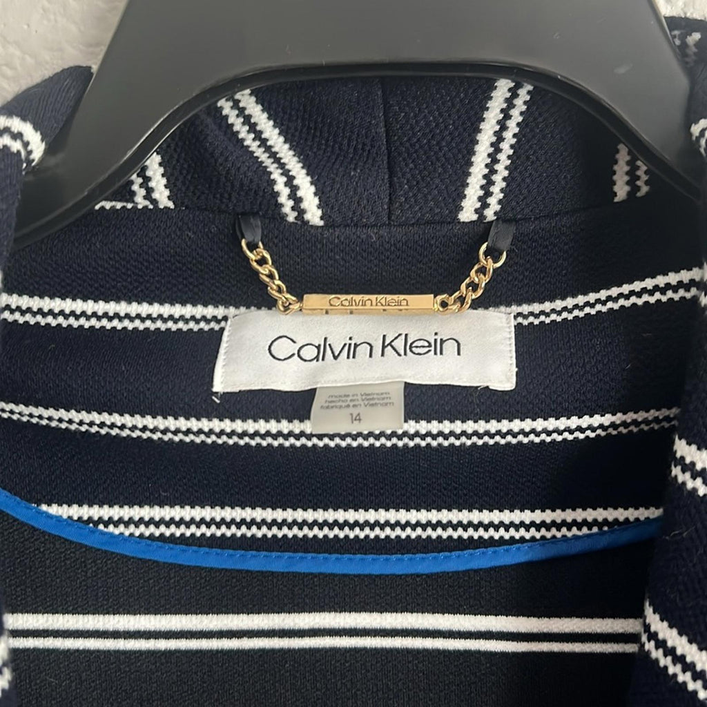 Calvin Klein Striped One-Button Blazer in Navy/White, Size 14 EXCELLENT!
