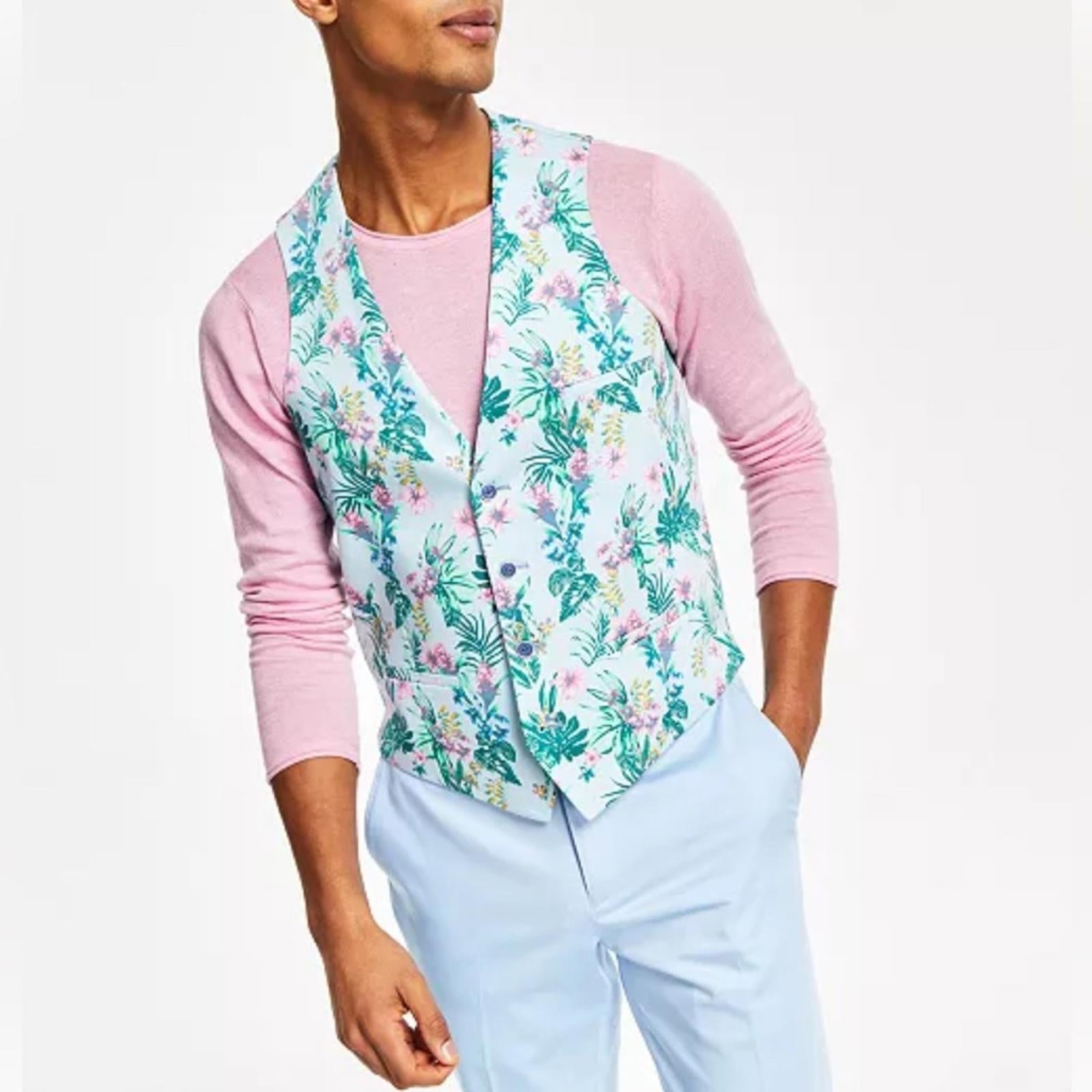 Bar III Men's Slim-Fit Floral-Print Suit Vest, Size S NEW w/Tag $115