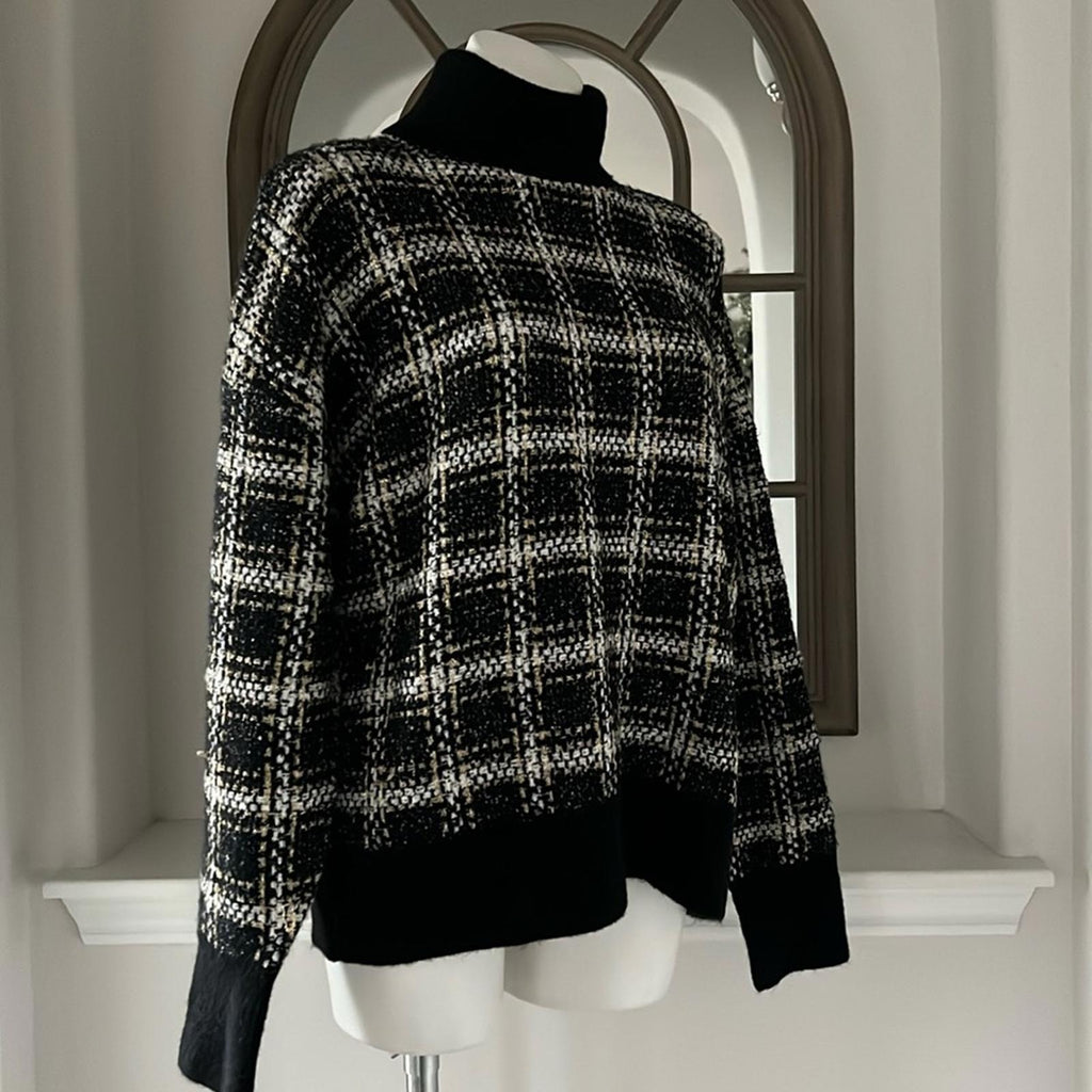 Splendid Ginny Plaid Turtleneck Alpaca & Wool-Blend Sweater Size L NEW $188