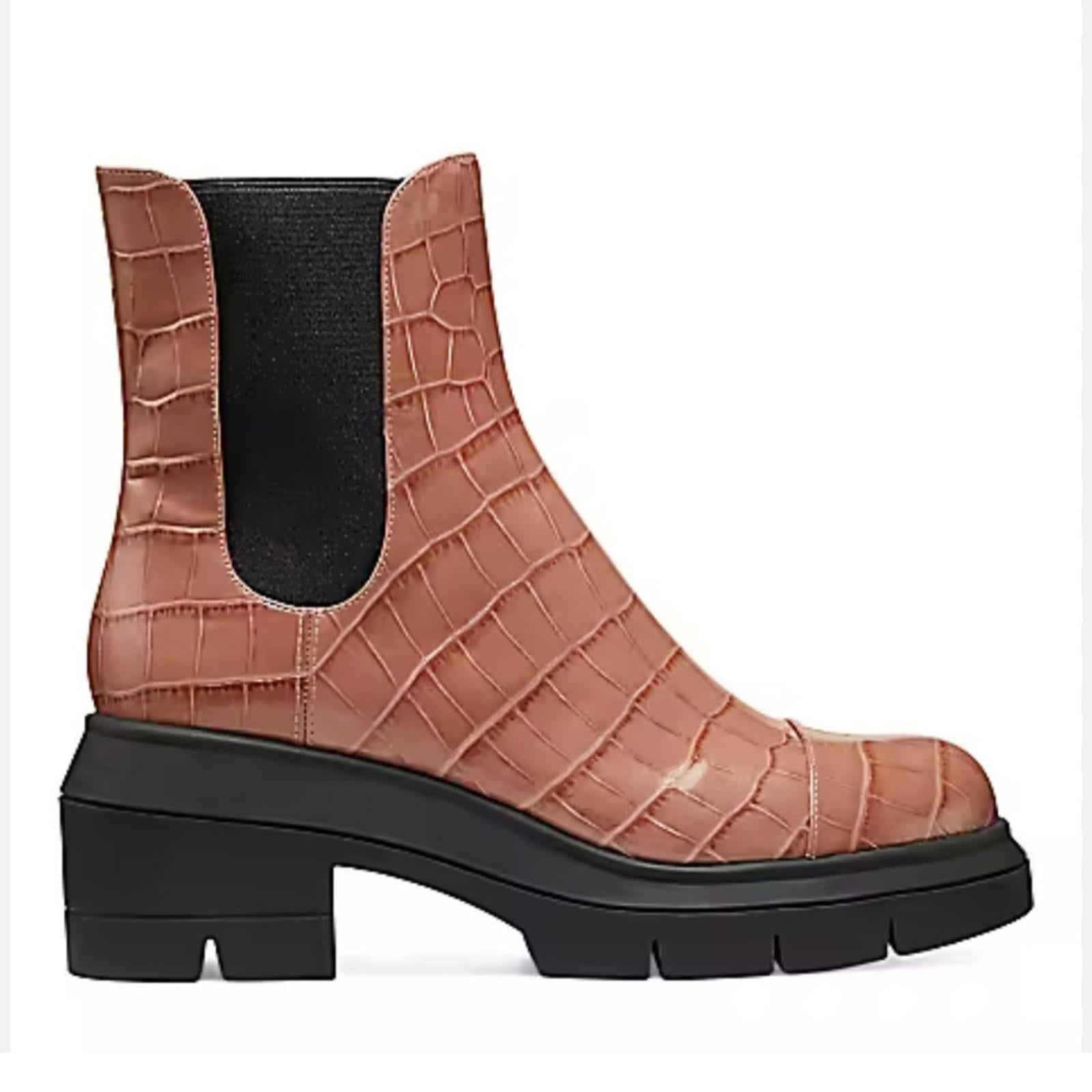 Stuart Weitzman Norah Chelsea Boots Tan Croc Leather Size 11C New +DustBag $595