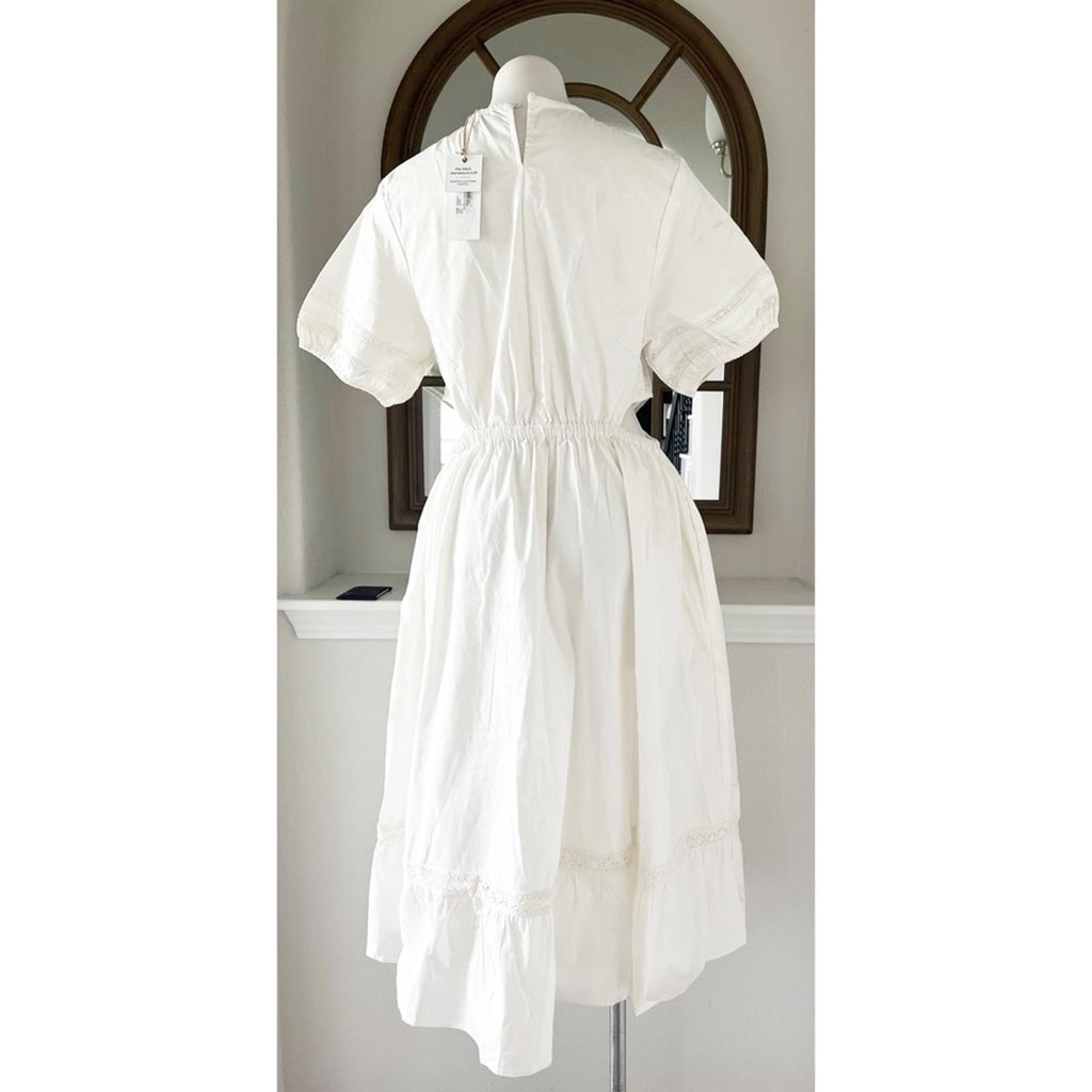 Leota Michelle Lace Trim Poplin Midi Dress, White Size L New w/Tag