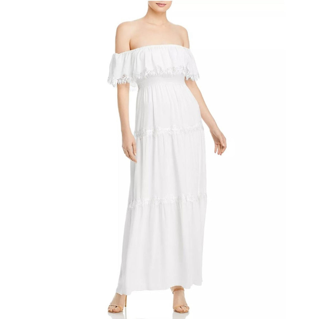 Aqua Off the Shoulder Long Evening Dress in Off-White, Size 10 New w/Tag $348