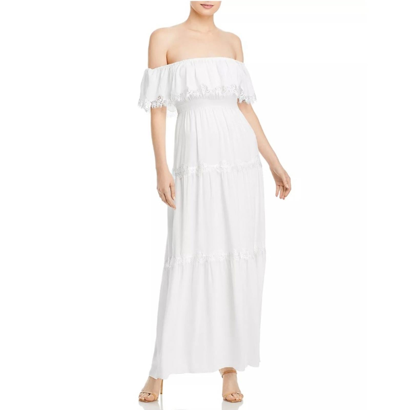 Aqua Off the Shoulder Long Evening Dress in Off-White, Size 10 New w/Tag $348