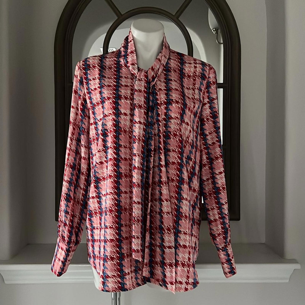 Gracia Aztec Print Long Sleeve Button Down Top, Size L New w/Tag $92
