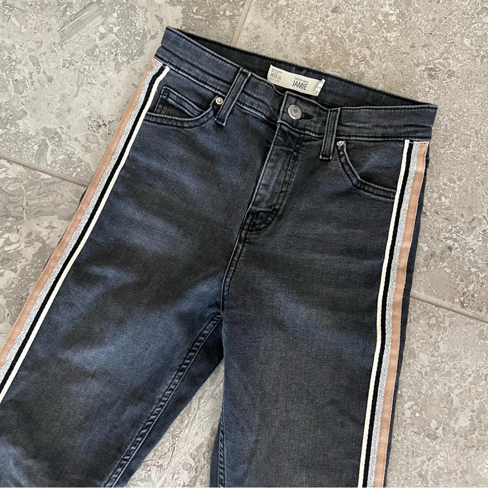 Topshop Moto Jamie Jeans Tuxedo Stripe, Grey Size W25 L30