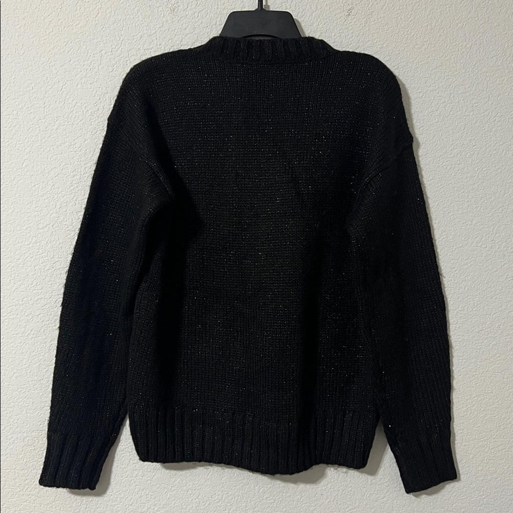 Lauren Ralph Lauren Metallic V-Neck Sweater in Black, Size M New w/Tag