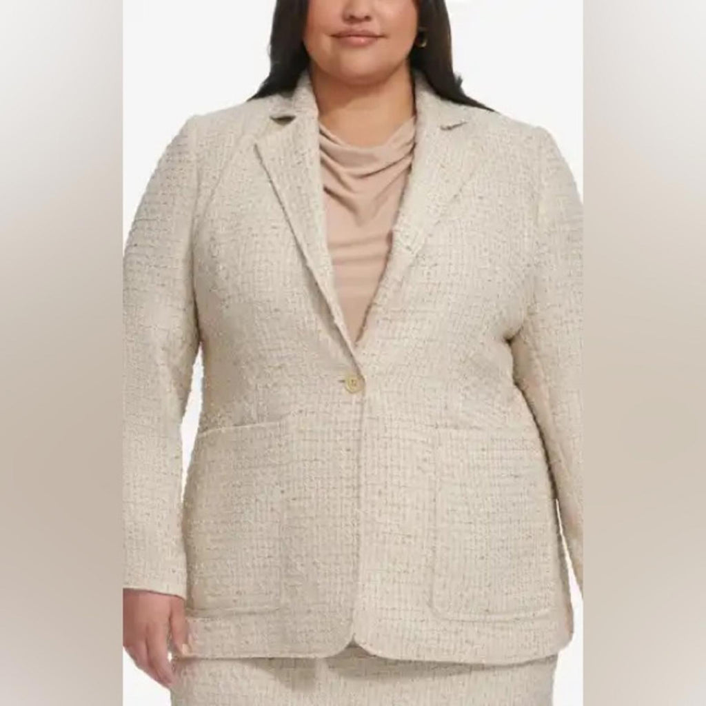 Calvin Klein Tweed Single-Button Blazer in Nomad Multi, Size 26 NEW w/Tag $169