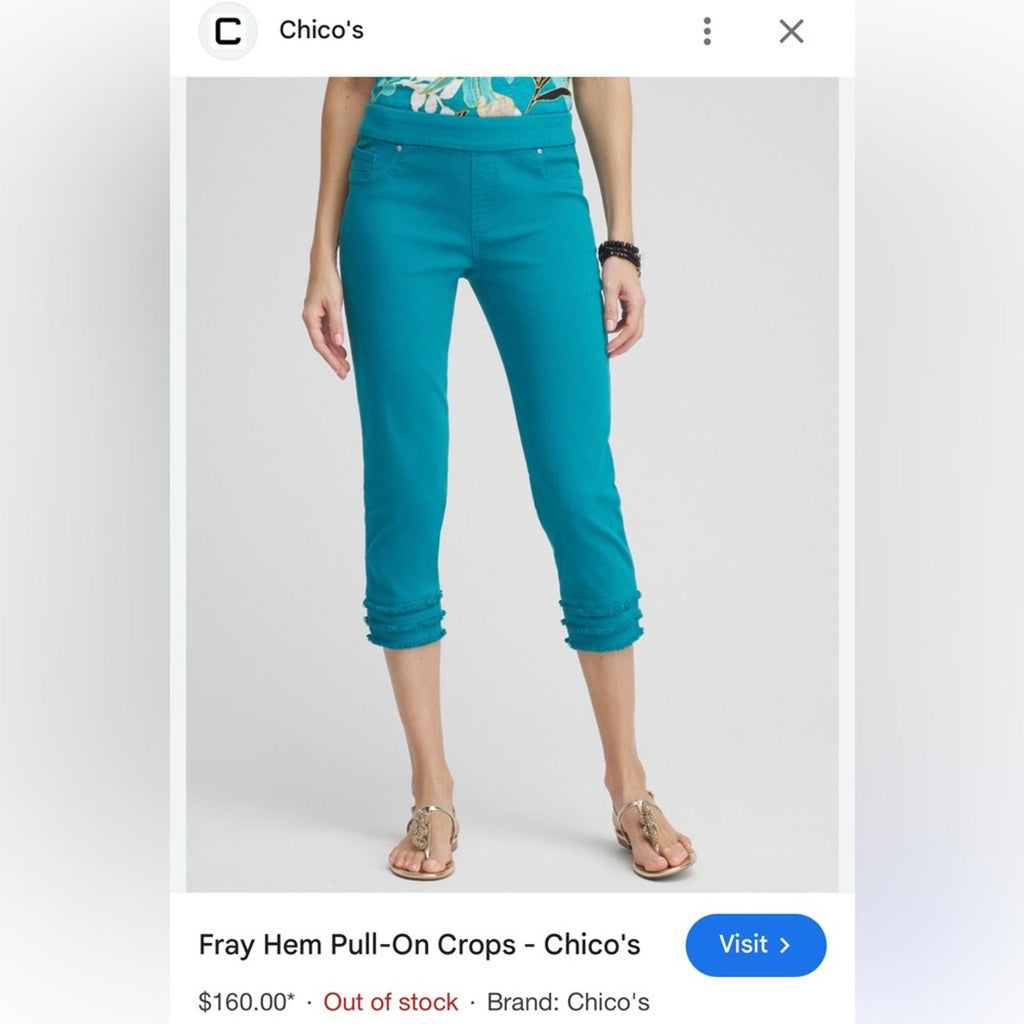 Chico’s Denim Trip Fray Hem Pull-On Capris in Jardin Green Size 3 US16 New w/Tag