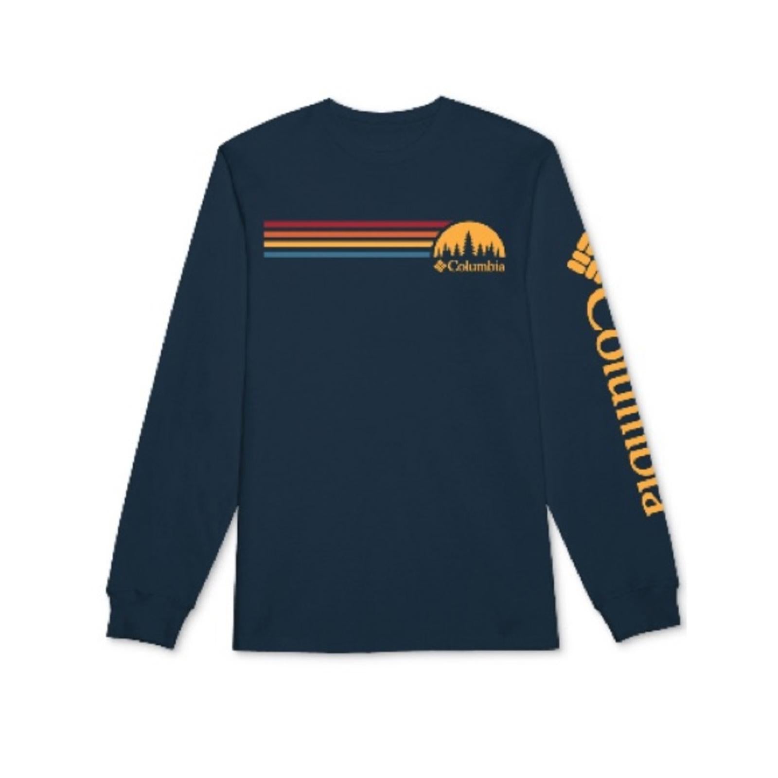 Columbia Classic-Fit Stripe Logo Graphic Long-Sleeve T-Shirt in Navy NWT, Size S