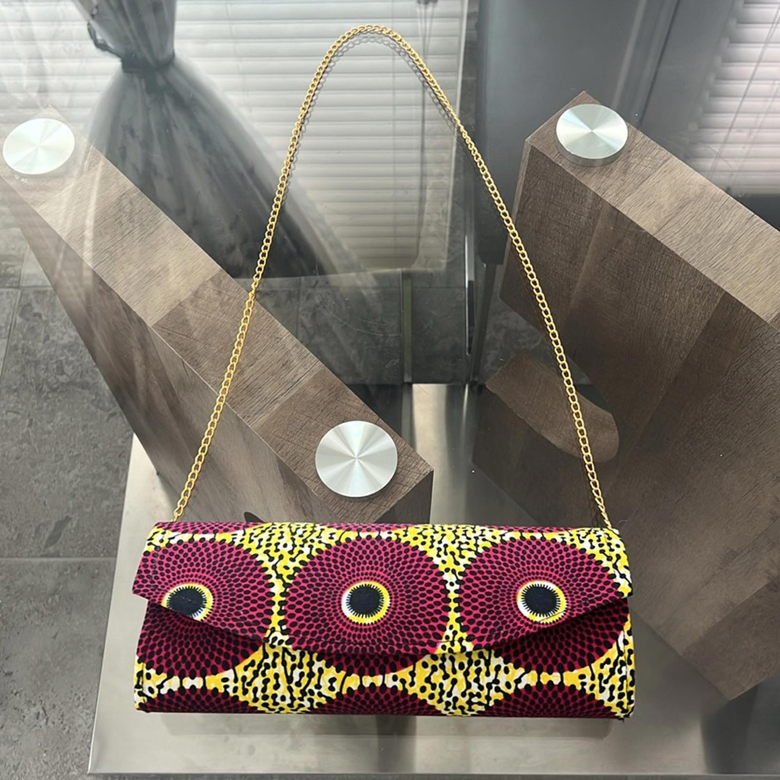 NEW Handmade Ankara Clutch Bag, Yellow/Magneta