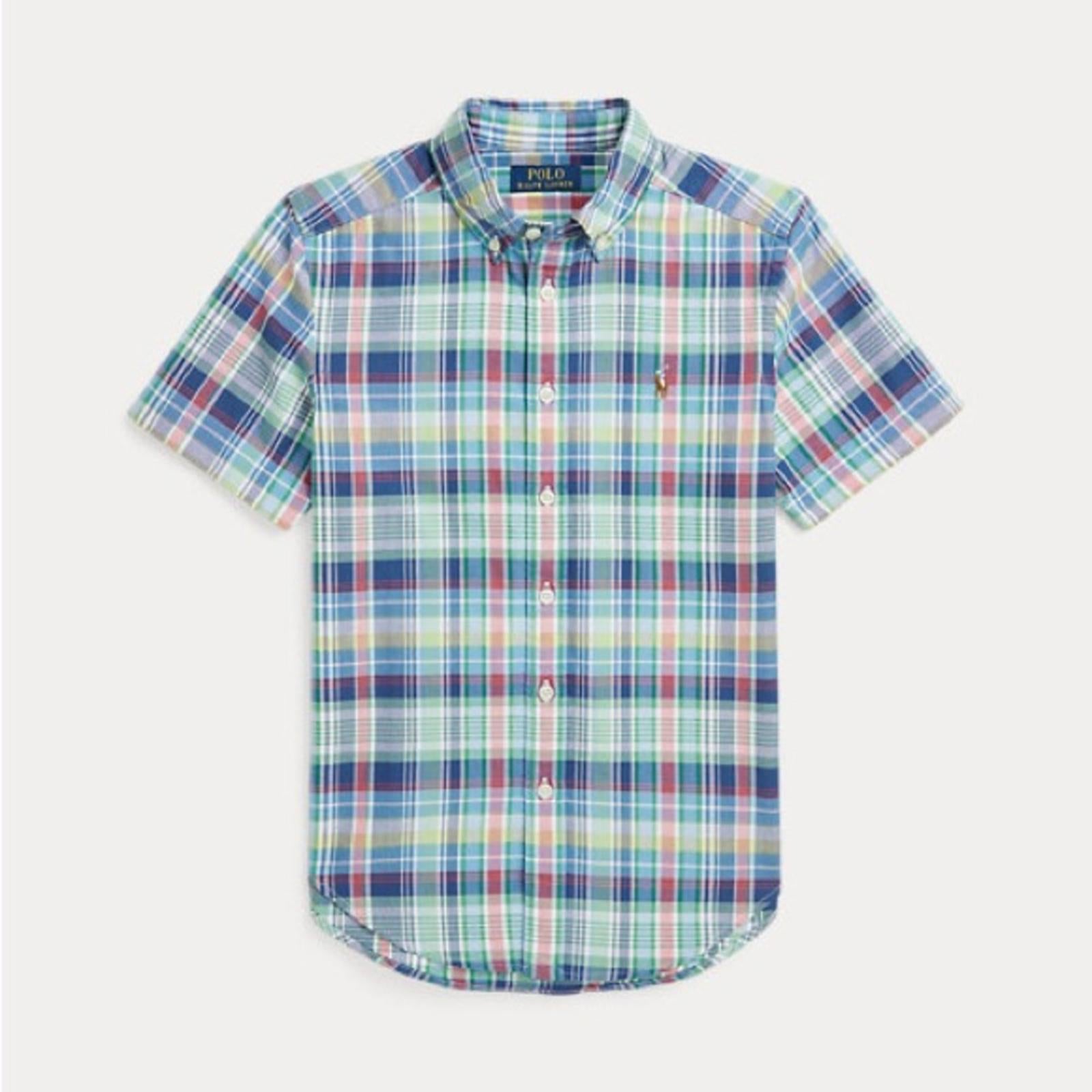 Ralph Lauren Plaid Oxford Short-Sleeve Shirt in Blue Multi, Size M(10-12), NWT