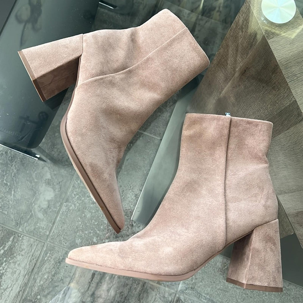 Steven New York Tomas Pointed Toe Leather Suede Ankle Boots, Taupe Size 11 NEW