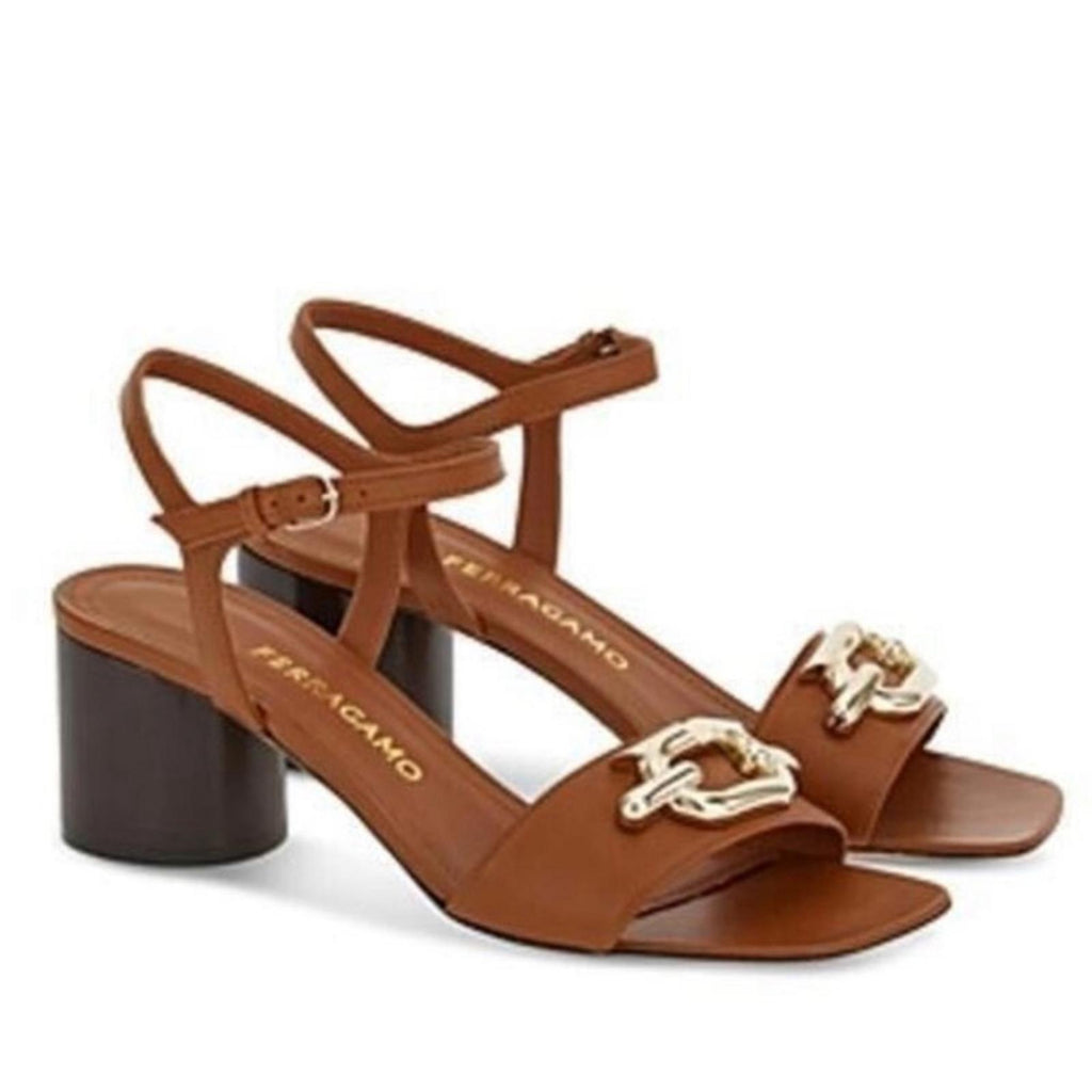 Ferragamo Priscilla Gancini Leather Ankle Strap Sandals, NEW, Size 7.5