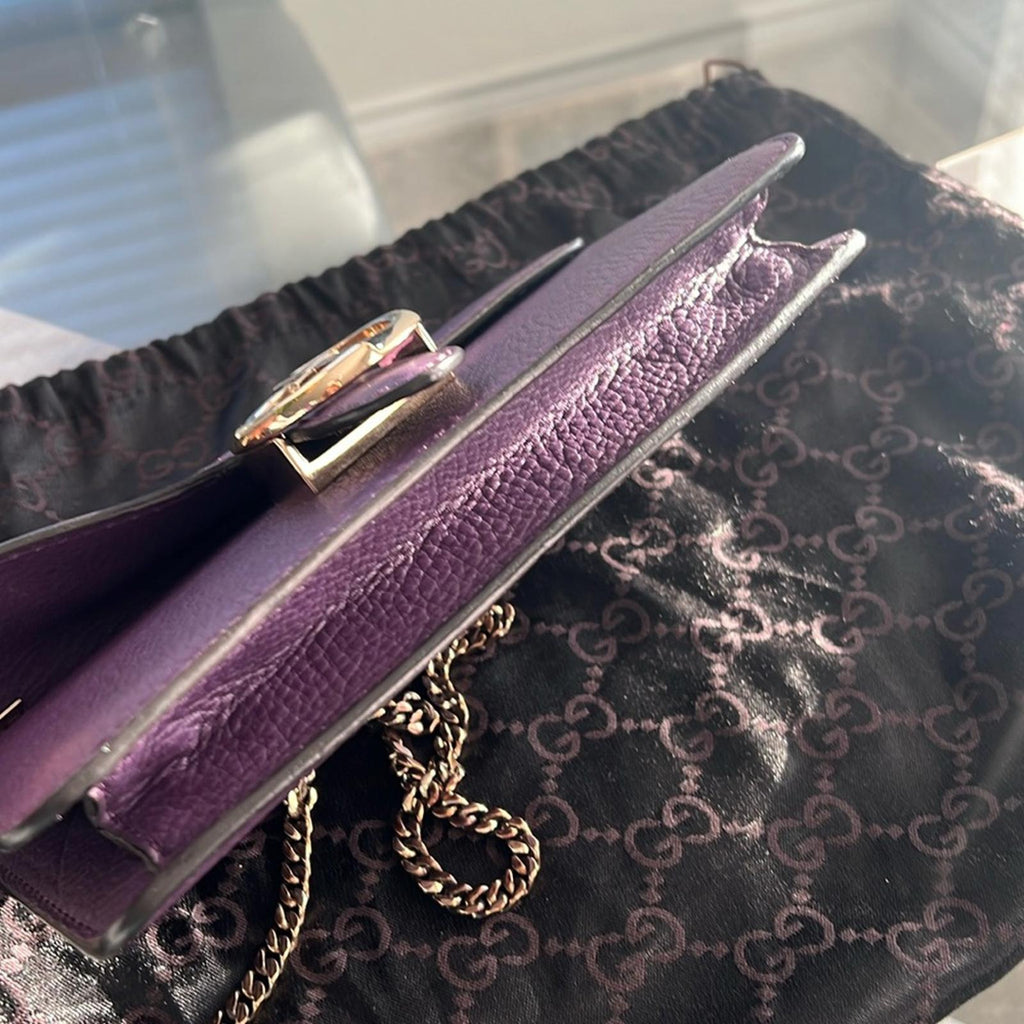 Gucci Flap Shoulder Bag Leather Medium, Purple w/Gold tone w/Dustbag