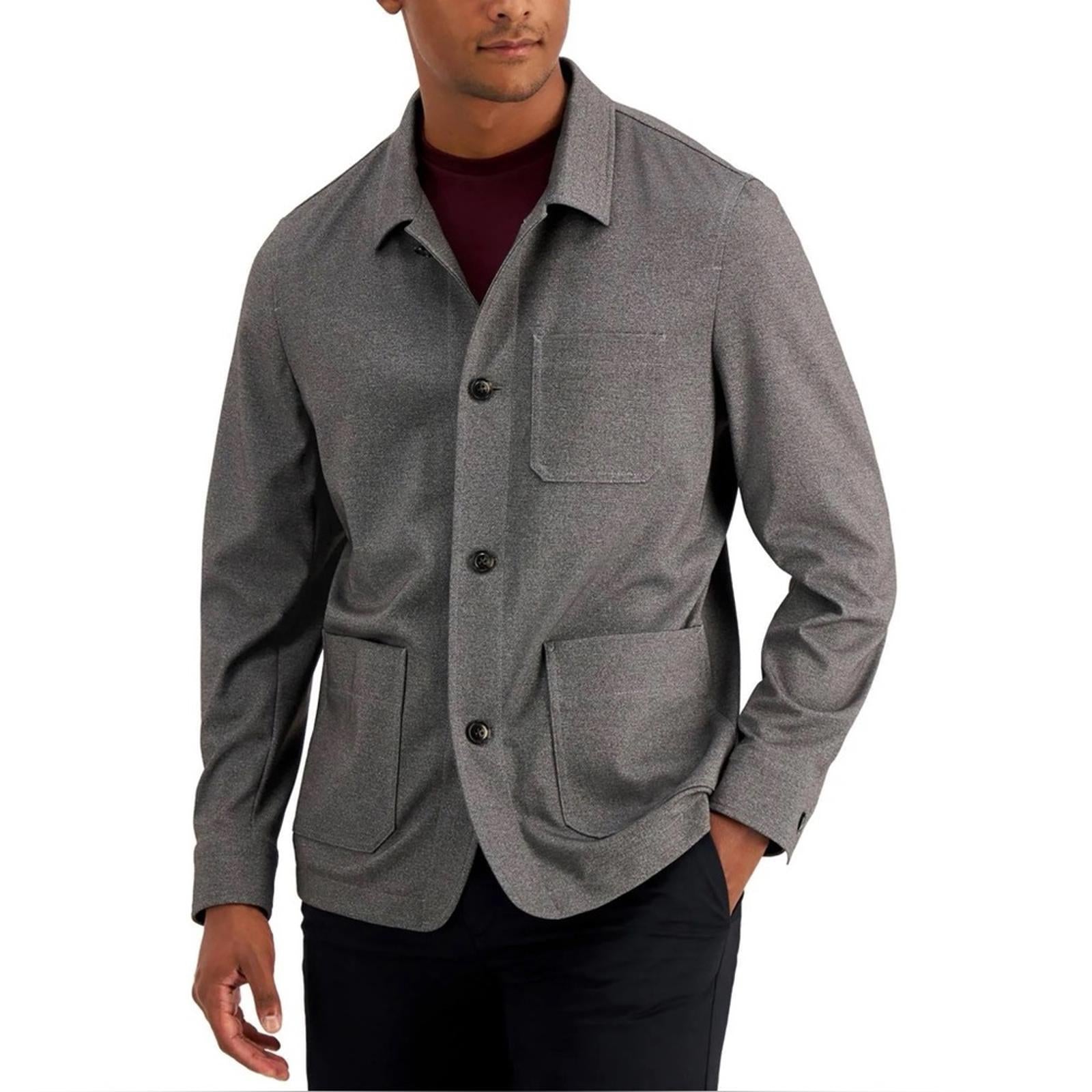 ALFANI Men's Regular-Fit Plaid Shirt Jacket in Gray Heather, Size XXL NWT $150