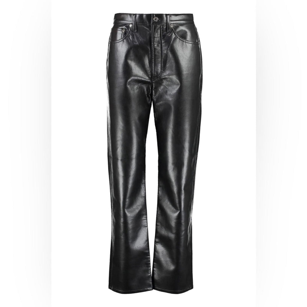 AGOLDE Recycled Leather Fitted 90's Pinch Waist Pants in Black, New w/Tag $348