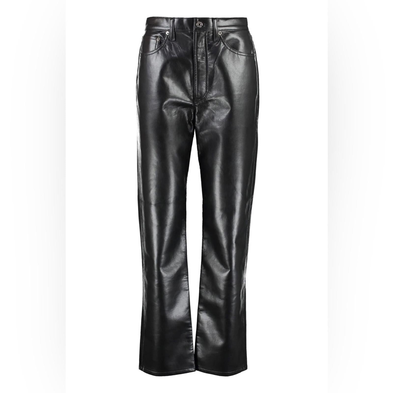 AGOLDE Recycled Leather Fitted 90's Pinch Waist Pants in Black, New w/Tag $348