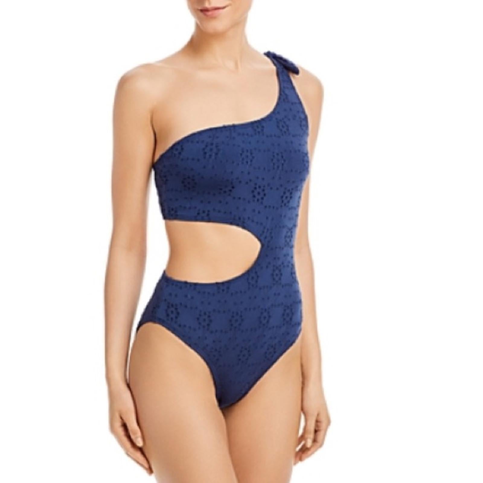 Bloomingdale’s Aqua One Shoulder Side Cutout One Piece Swimsuit, Size S NWT